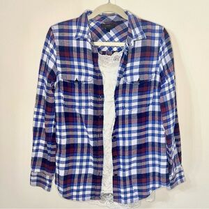 J.Crew Boyfriend flannel in Deep Sea Blue Plaid button down collared shirt